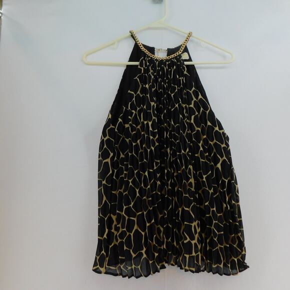 Michael Kors Women's Black Beige Giraffe Pleated Chain Top Blouse Size P/S New - Picture 3 of 7